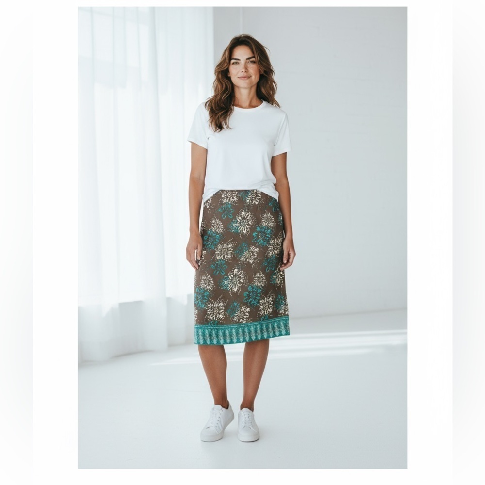 3/$30 ☀️ Mirasol Y2K Floral Brown and Teal Midi Skirt